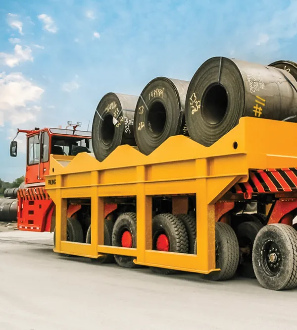 Steel coils on a transporter