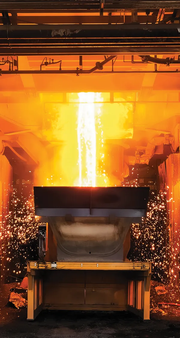 Molten steel poured into a slag handler