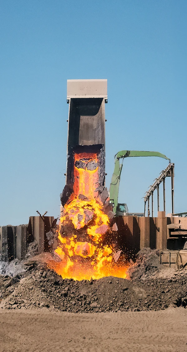 Molten steel poured into a slag handler