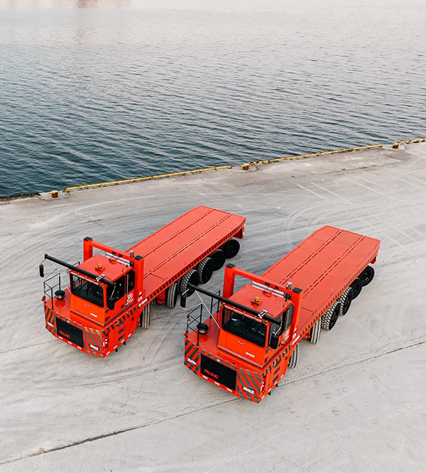 Steel coils on a transporter